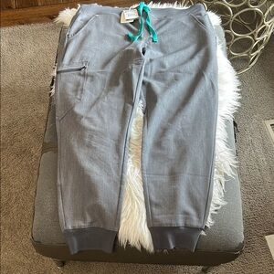 Figs Gray Jogger Pants with Turquoise Drawstring size L